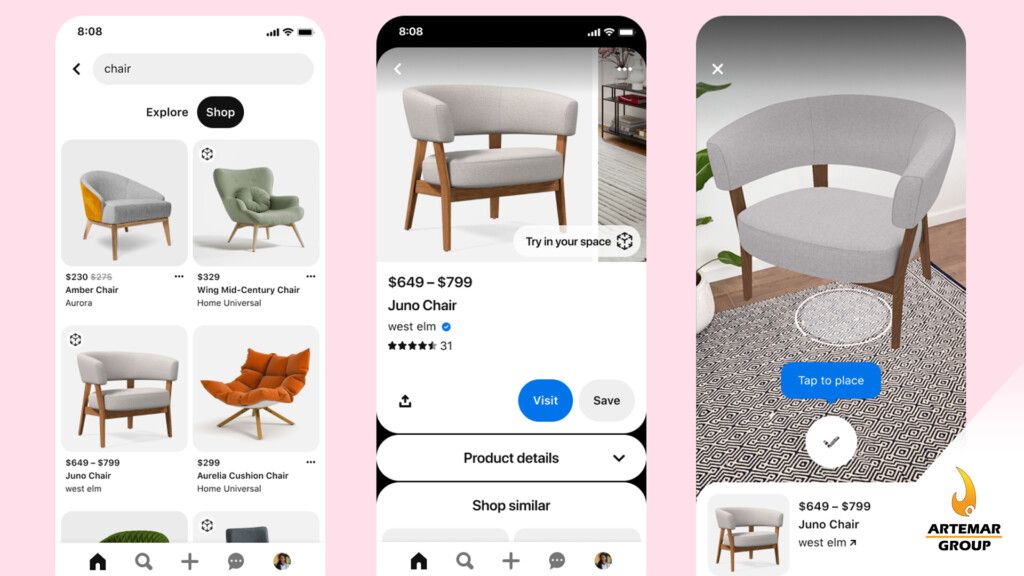 Compra muebles con Realidad Aumentada en Pinterest